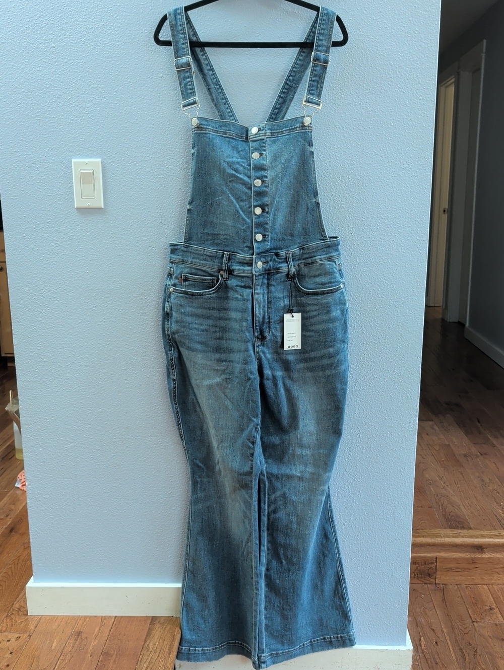 Judy Blue Tummy Control Top Distressed Blue Denim Overalls